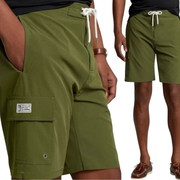 Mens Polo Ralph Lauren Swim Trunks SM GREEN ORANGE WHITE Pool Shorts NWT Polo RL - Picture 1 of 11